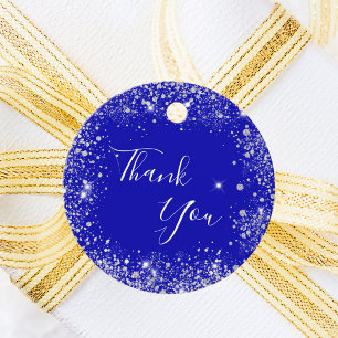 Étiquettes Cadeau Royal bleu poussière de glitter argent monogramme
