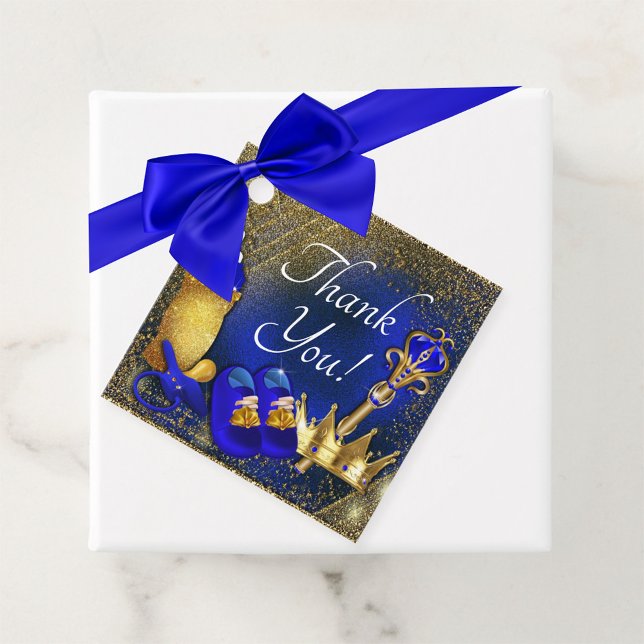 Étiquettes Cadeau Royal Blue Gold Prince Baby shower (Créateur téléchargé)