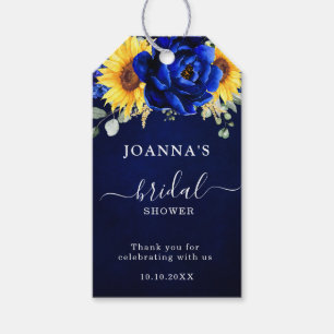 Étiquettes-cadeau Royal Blue Rustic Sunflower Fête des mariées moder