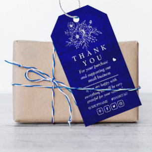 Étiquettes-cadeau Royal Blue Scratch floral merci pour le tag cadeau