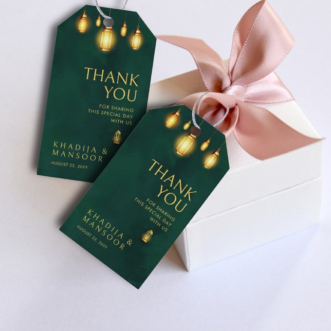 Étiquettes-cadeau Royal Emerald Green Lumières Mariage Merci (Créateur téléchargé)