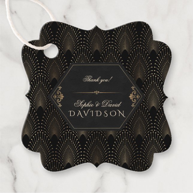 Étiquettes Cadeau Royal Gold Black Great Gatsby Art Déco Mariage (Devant)