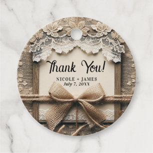 Étiquettes Cadeau Ruban de toile de jute à dentelle florale vintage