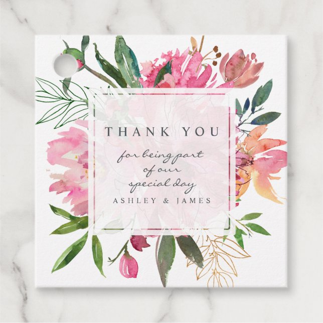 Étiquettes Cadeau Ruby Pink Peony Merci Mariage végétal (Devant)
