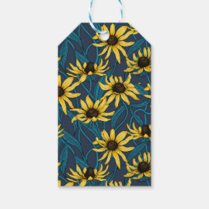 Étiquettes-cadeau Rudbekia jaune sur la marine
