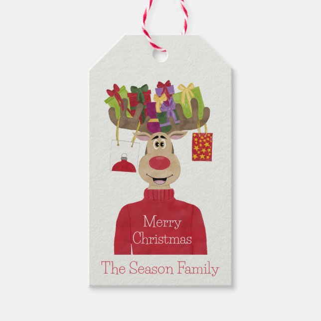 Étiquettes-cadeau Rudolph Cadeaux de Noël Reindeer (Devant)