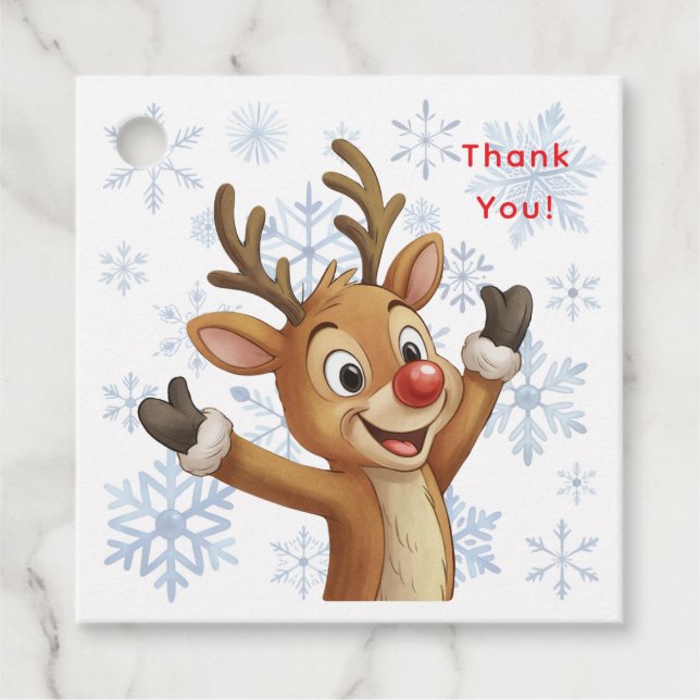 Étiquettes Cadeau Rudolph with Blue Snowflakes Thank You (Devant)