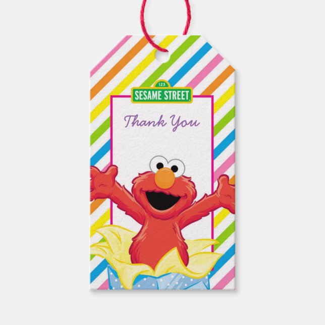 Étiquettes-cadeau Rue Sésame | Anniversaire d'Elmo Girl (Devant)