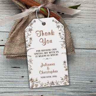 Étiquettes-cadeau Russe Boho Fleur sauvage Mariage de cuivre