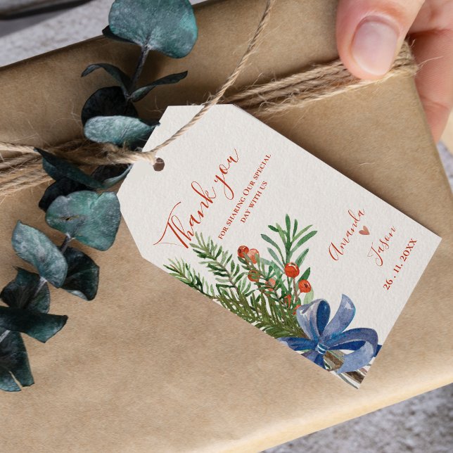 Étiquettes-cadeau Russe Feuilles verts Red Berries Mariage de Noël (Rustic Green Leaves Red Berries Christmas Wedding Gift Tags)