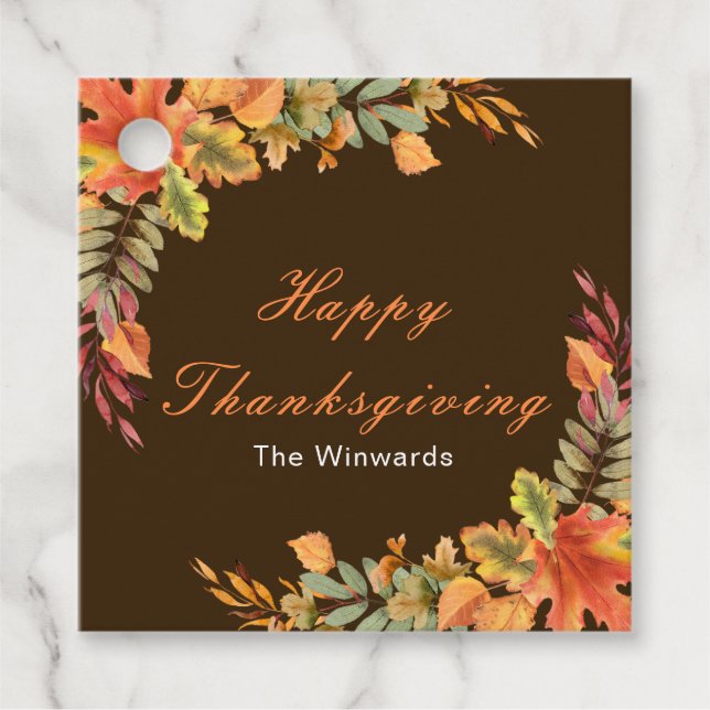 Étiquettes Cadeau Rustic Autumn Fall Leaves Thanksgiving Party (Devant)