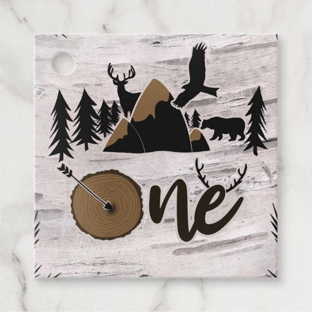 Étiquettes Cadeau Rustic Birch Outdoor Wilderness Un 1er anniversair (Devant)