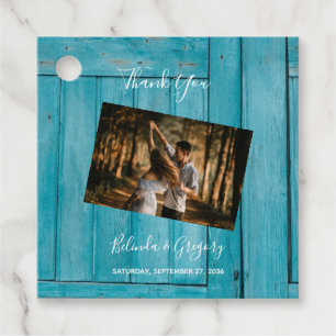 Étiquettes Cadeau Rustic Blue Wood Photo Mariage Cadeau