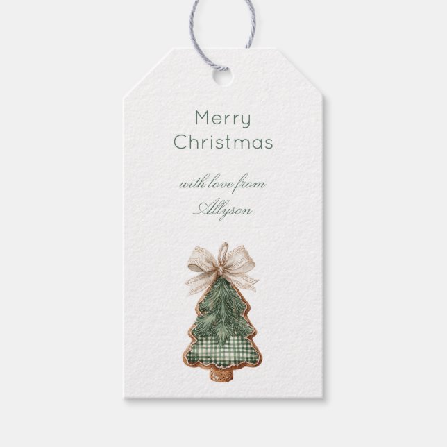 Étiquettes-cadeau Rustic Brown Cream Green Christmas Tree Bow (Devant)