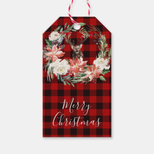 Étiquettes-cadeau Rustic Buffalo Check Christmas Deer Tags cadeaux 3
