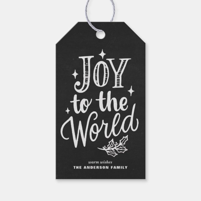 Étiquettes-cadeau Rustic Chalkboard Joy Au Monde Noël Carol (Devant)