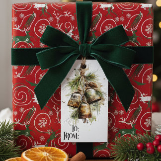 Étiquettes-cadeau Rustic Christmas Bell Pine Gift Tag