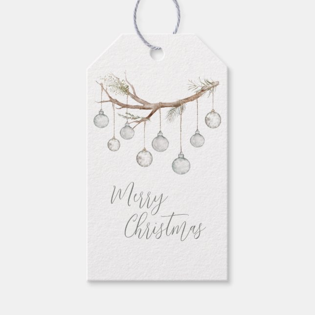 Étiquettes-cadeau Rustic Christmas Branch with Hanging Lights (Devant)