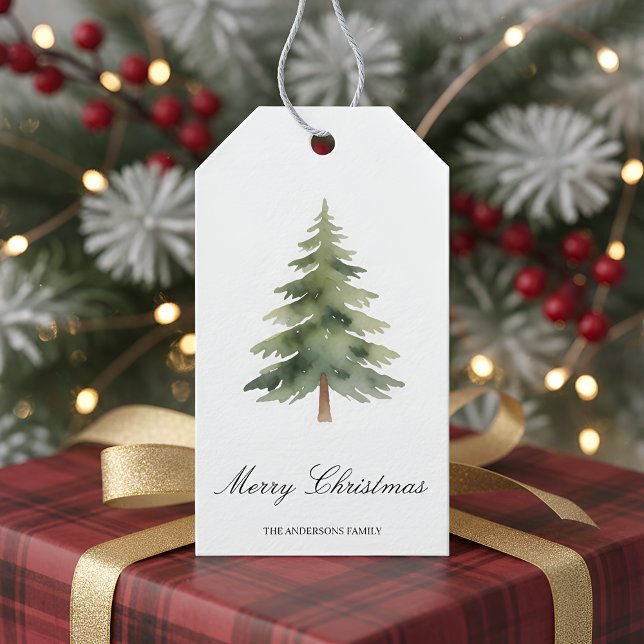 Étiquettes-cadeau Rustic Christmas Green Tree | Merry Christmas Gift (Créateur téléchargé)
