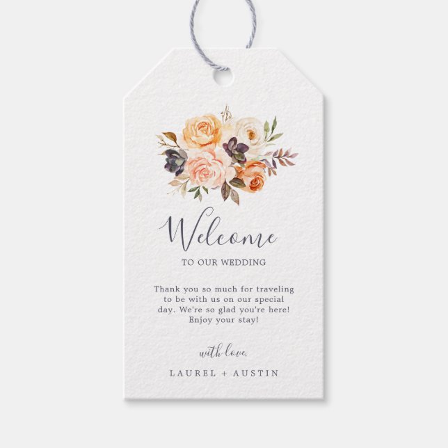 Étiquettes-cadeau Rustic Earth Florals Mariage Bienvenue (Devant)