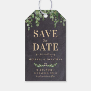 Étiquettes-cadeau Rustic Eucalyptus Chalkboard Enregistrer La Date D