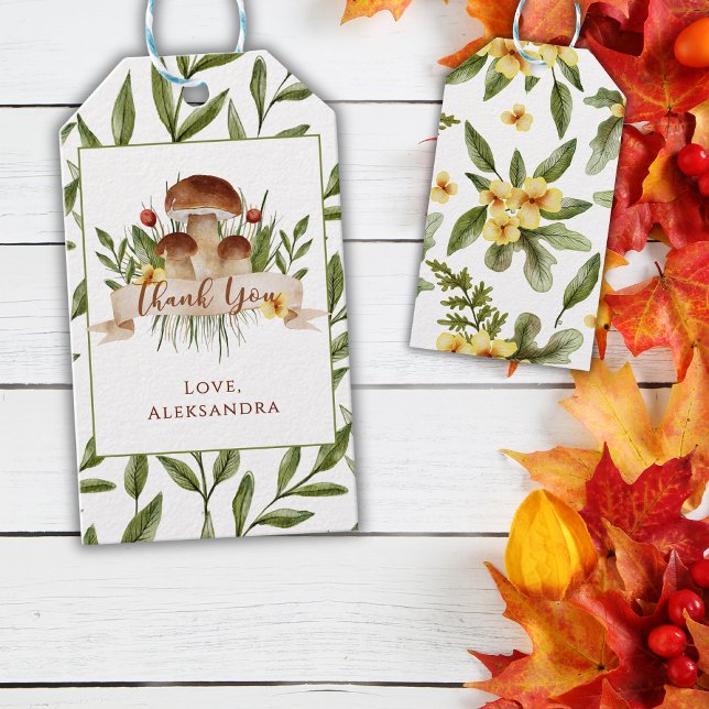 Étiquettes-cadeau Rustic Floral Mushrooms Fall Baby Shower Thank You (Créateur téléchargé)
