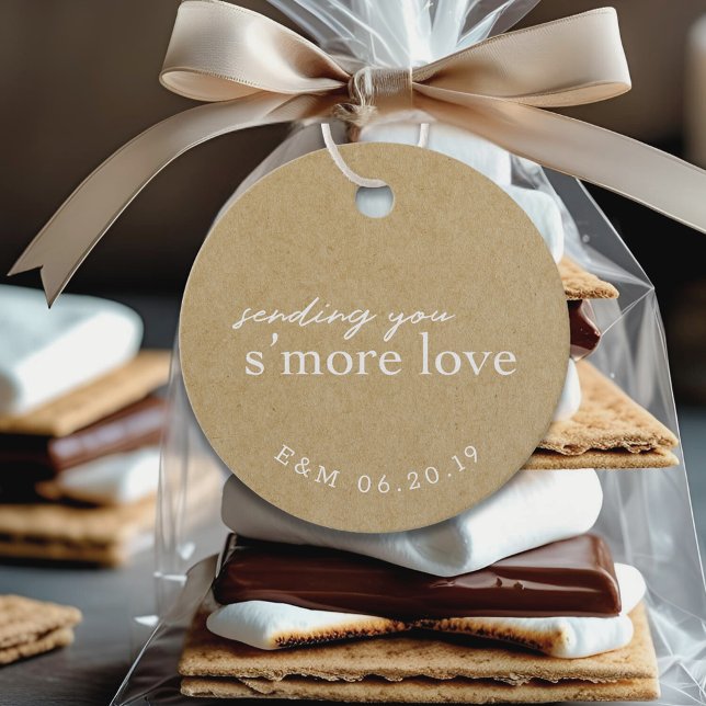 Étiquettes Cadeau Rustic Kraft S'more Love Mariage Round (Créateur téléchargé)