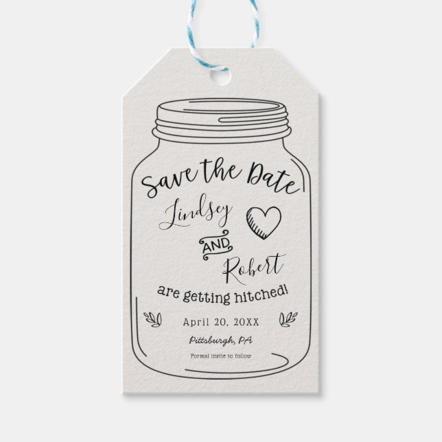 Étiquettes-cadeau Rustic Mason Jar Enregistrer la date (Devant)