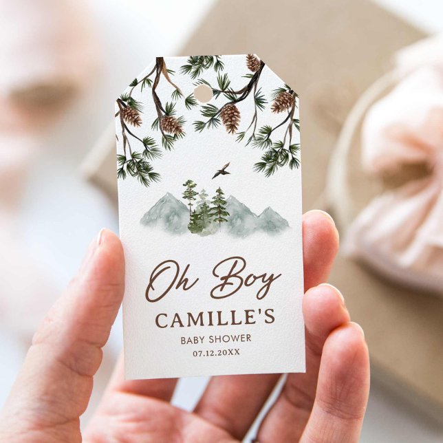 Étiquettes-cadeau Rustic Mountains Oh Boy Baby shower Favoriser les  (Oh Baby Mountain Rustic Boy Baby Shower Favor Tag)