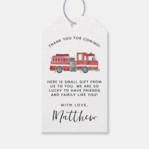Étiquettes-cadeau Rustic Red Firetruck Anniversaire Merci Favor