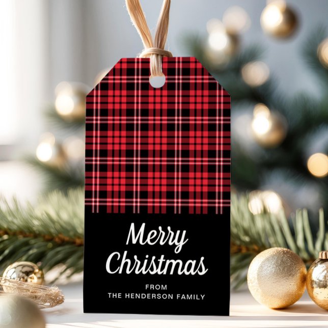 Étiquettes-cadeau Rustic Red Plaid Joyeux Noël Tags cadeaux (Rustic Red Plaid Merry Christmas Gift Tags)