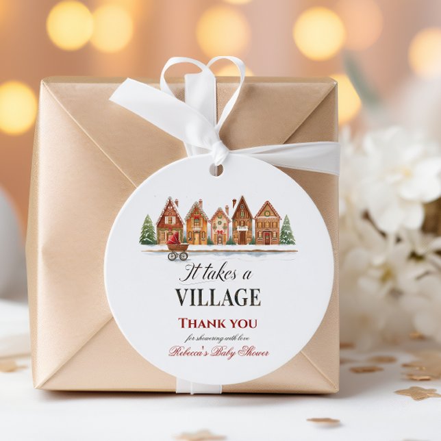 Étiquettes Cadeau Rustic Stroller Village Houses Winter Baby Shower (Créateur téléchargé)