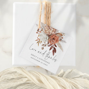 Étiquettes Cadeau Rustic Terracotta Florals Amour Merci Mariage