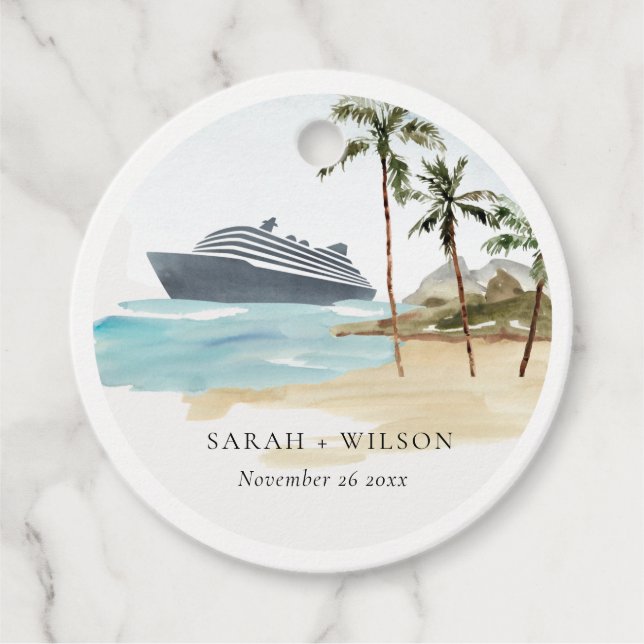Étiquettes Cadeau Rustic Tropical Beach Cruise Palm Mariage (Devant)