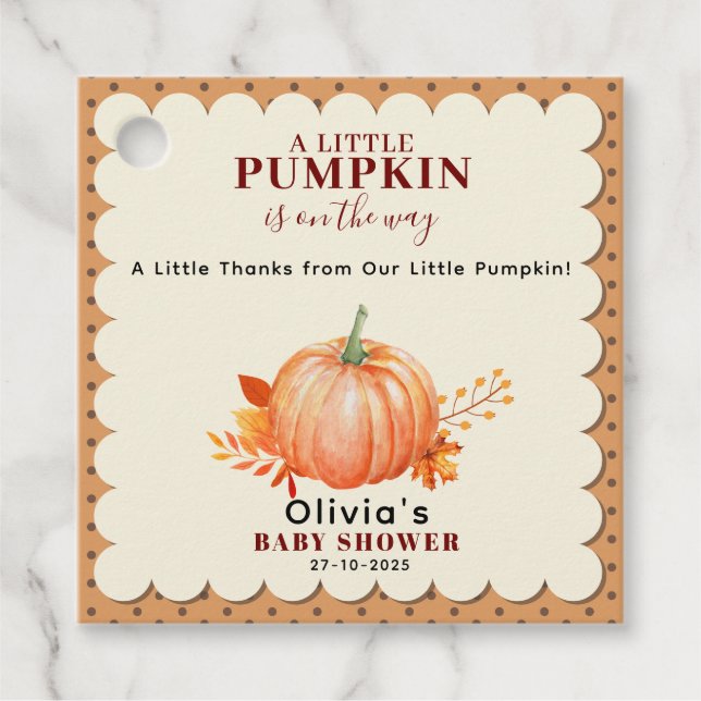 Étiquettes Cadeau Rustic un petit Citrouille mignon Baby shower auto (Devant)