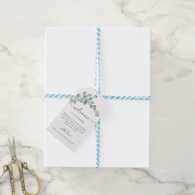 Étiquettes-cadeau Rustic Watercolor Eucalyptus Greenery Wedding (Avec de laficelle)