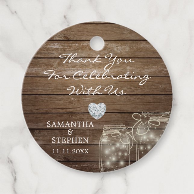 Étiquettes Cadeau Rustic Wood Grange Country Heart Mariage Merci (Devant)