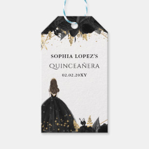 Étiquettes-cadeau Rustique Black Gold Floral Princesse Quinceanera