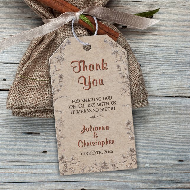 Étiquettes-cadeau Rustique Boho Fleurs sauvages Terracotta mariage F (Créateur téléchargé)