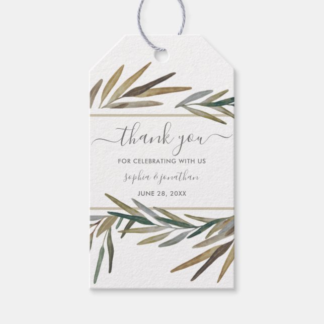 Étiquettes-cadeau Rustique Botanique Aquarelle Herbe Mariage Merci (Devant)