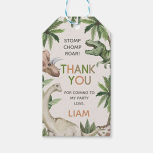Étiquettes-cadeau Rustique Brown Green Boys Dinosaur Anniversaire