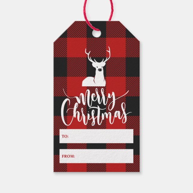 Étiquettes-cadeau Rustique Buffalo Plaid Script Joyeux Noël (Devant)