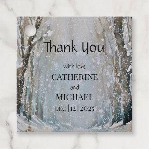 Étiquettes Cadeau Rustique Dusty Blue Winter Forest Mariage d'aquare