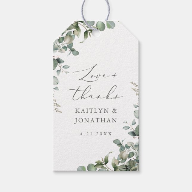 Étiquettes-cadeau Rustique Elégant Vert Mariage Eucalyptus (Devant)
