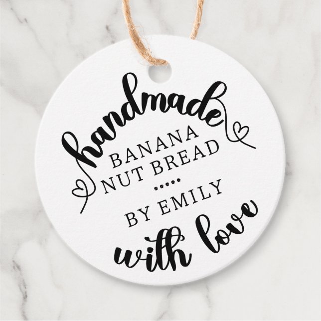 Étiquettes Cadeau Rustique fait à la main avec Love Script Heart Pap (Devant)