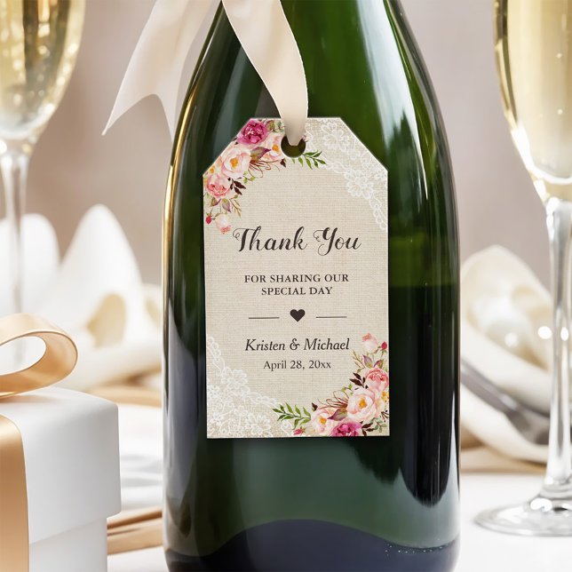 Étiquettes-cadeau Rustique Floral Burlap Dentelle mariage Favoriser  (Créateur téléchargé)