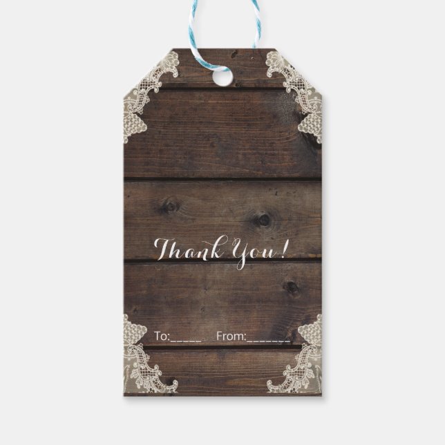 Étiquettes-cadeau Rustique Grange Bois & dentelle Romantique Mariage (Devant)