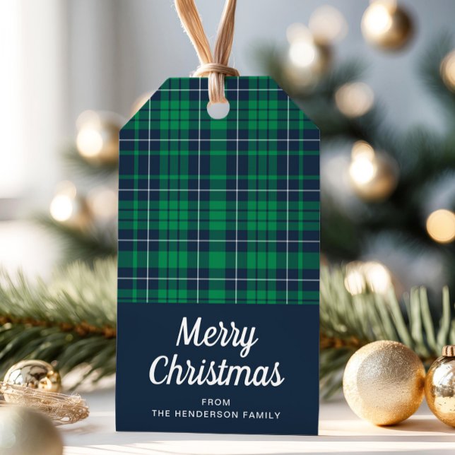 Étiquettes-cadeau Rustique Green Plaid Joyeux Noël (Rustic Green Plaid Merry Christmas Gift Tags)