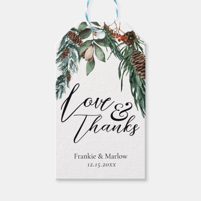 Étiquettes-cadeau Rustique hiver verdure Pine Cône Berries Floral (Devant)