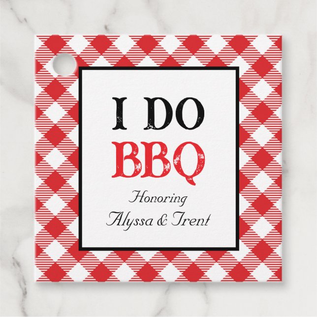 Étiquettes Cadeau Rustique I DO BBQ Red En vichy Mariage (Devant)